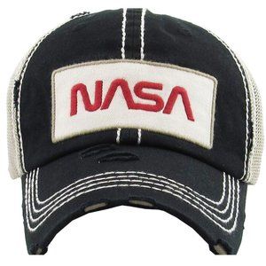 NASA Black Distressed Trucker Adjustable Dad Hat